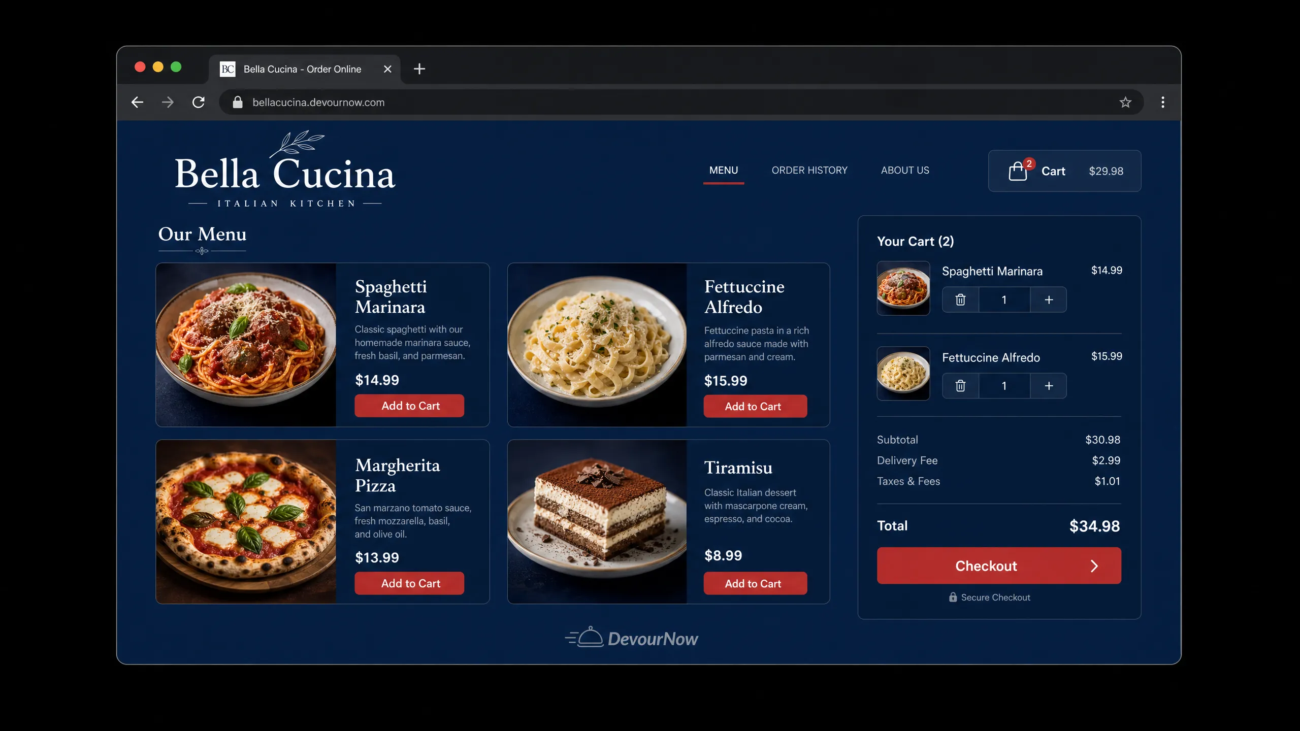 DevourNow Online Ordering dashboard - see what you get when you sign up