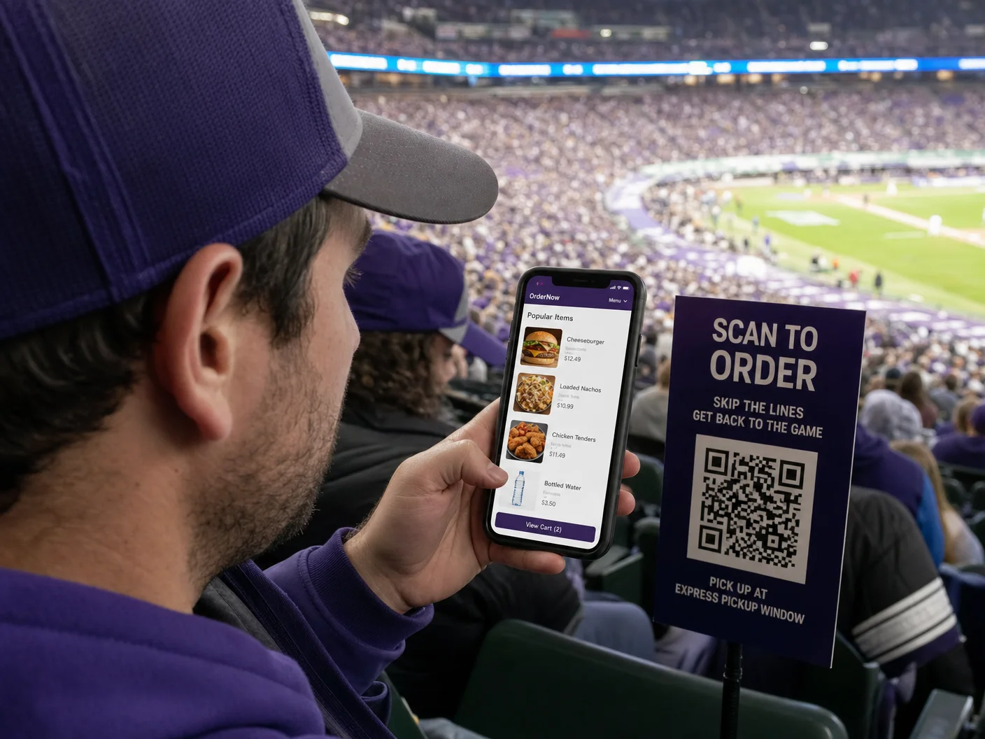 Fan scanning QR code at stadium